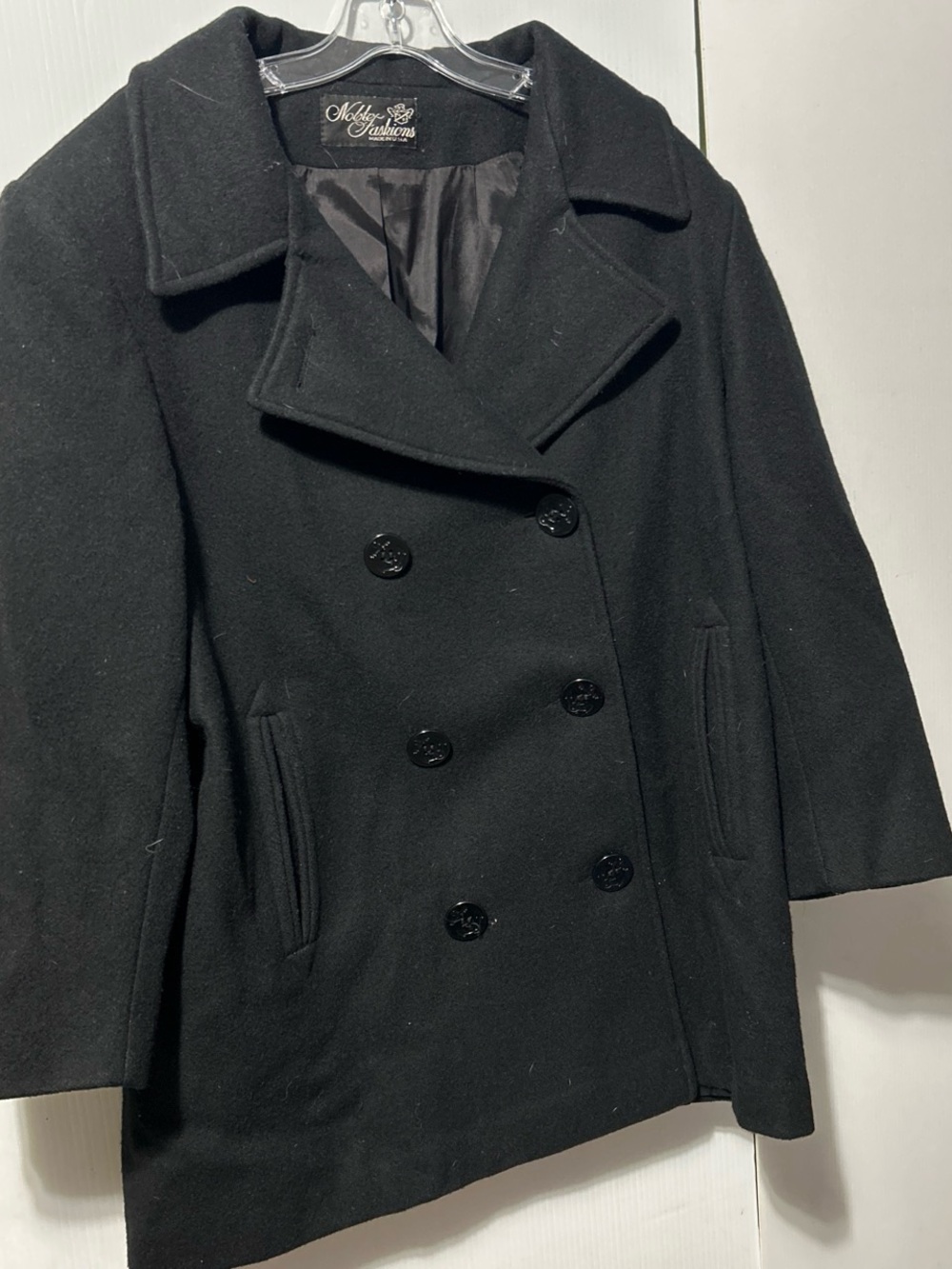 Wool Blend Black Peacoat by